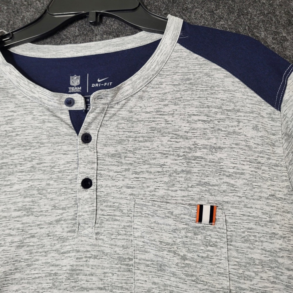 Denver Broncos Nike Dri-FIT Henley Shirt Mens XL Gray Space Dye Long Sleeve